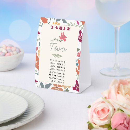 Boho Chic Floral Mid Century Retro Wedding Paper Table Tent