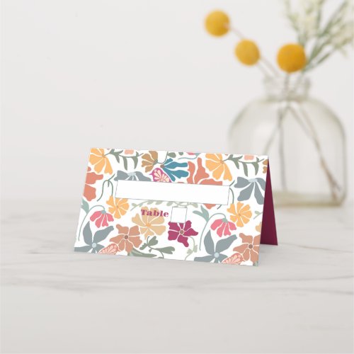Boho Chic Floral Mid Century Retro Wedding Place Card