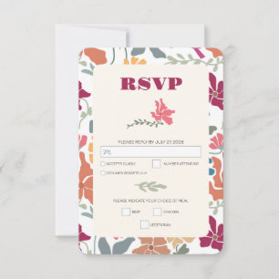 Boho Chic Floral Mid Century Retro Wedding RSVP Card