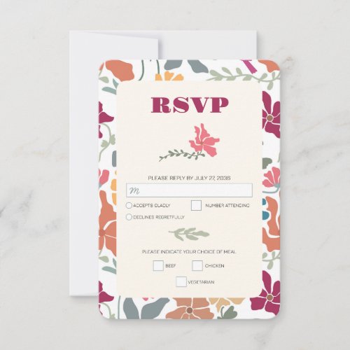 Boho Chic Floral Mid Century Retro Wedding RSVP Card