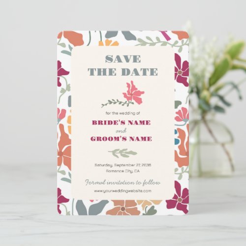 Boho Chic Floral Mid Century Retro Wedding Save The Date