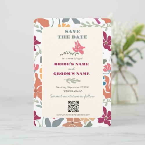 Boho Chic Floral Mid Century Retro Wedding Save The Date