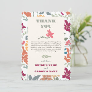 Boho Chic Floral Mid Century Retro Wedding Thank You Card