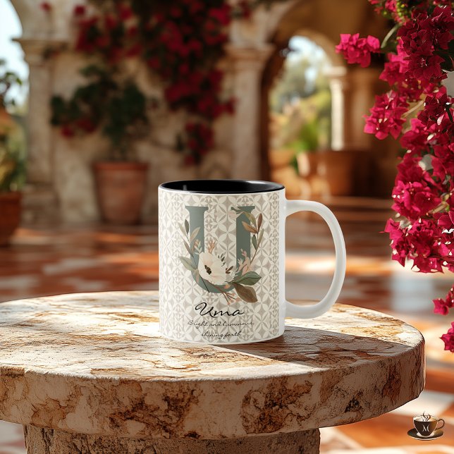Boho Chic Floral Monogram Mug - Uma (Creator Uploaded)