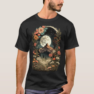 Boho Chic Floral Moon Mountain Forest Nature Retro T-Shirt
