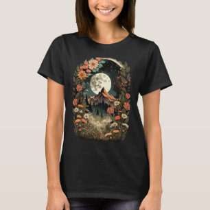 Boho Chic Floral Moon Mountain Forest Nature Retro T-Shirt