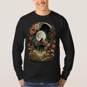 Boho Chic Floral Moon Mountain Forest Nature Retro T-Shirt