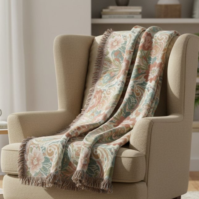 Boho Chic Floral Paisley Pattern Throw Blanket (Heirloom floral throw blanket)