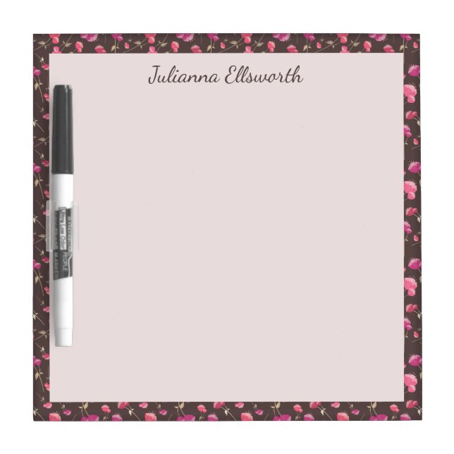 Boho Chic Floral Pattern Pink Brown Personalized Dry Erase Board (Front)