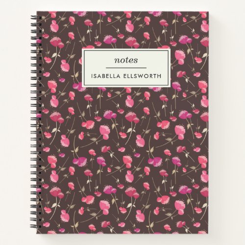 Boho Chic Floral Pattern Pink Brown Personalized Notebook