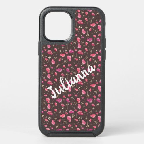 Boho Chic Floral Pattern Pink Brown Personalized OtterBox Symmetry iPhone 12 Case