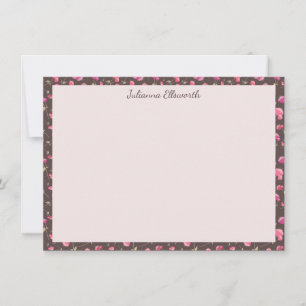 Boho Chic Floral Pattern Pink Brown Personalized Thank You Card