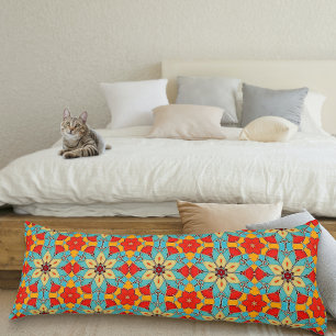 Boho Chic Floral Pattern - Turquoise Orange Red Body Pillow