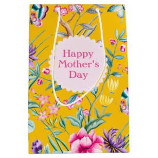 Boho Chic Floral Pattern | Yellow Mother's Day Medium Gift Bag