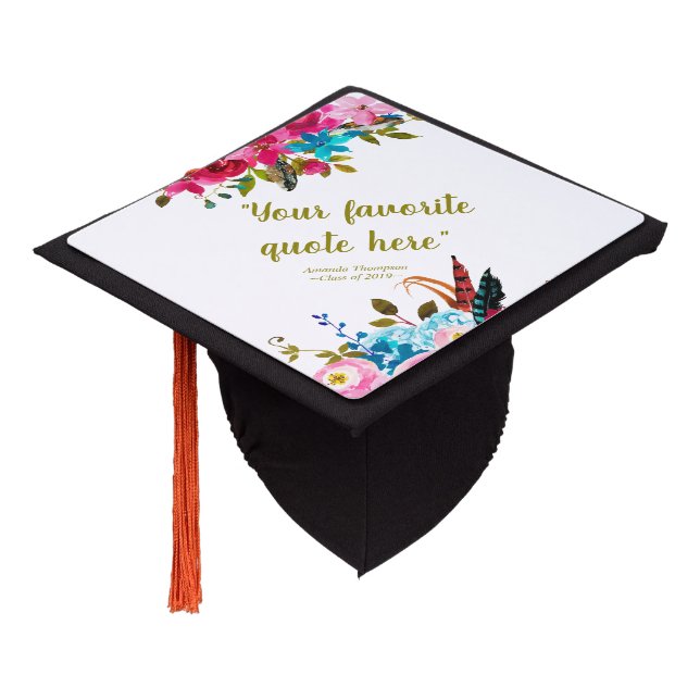 Boho Chic floral personalized Graduation Cap Topper (Angled)