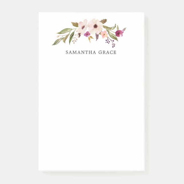 Boho Chic Floral Personalized Post-it Notes (Front)