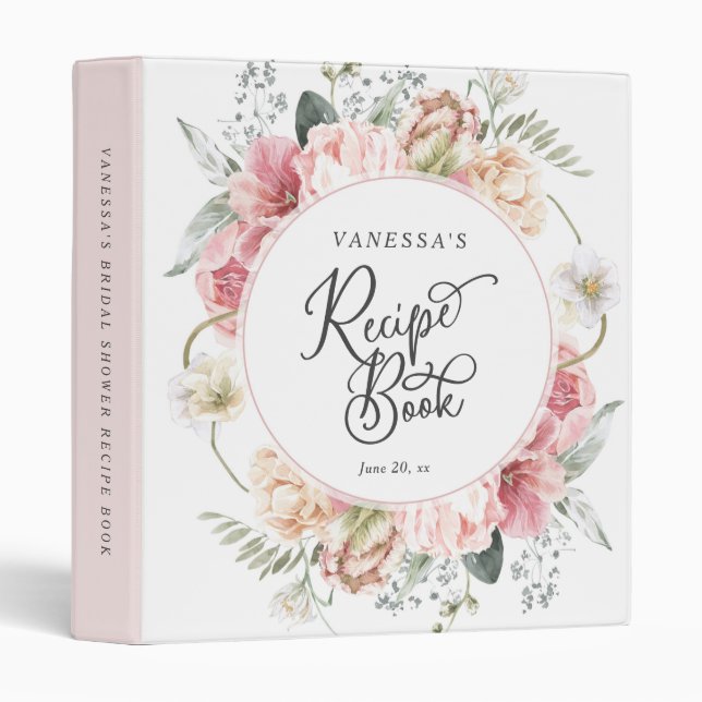 Boho chic floral personalized recipe cookbook 3 ring binder (Front/Spine)