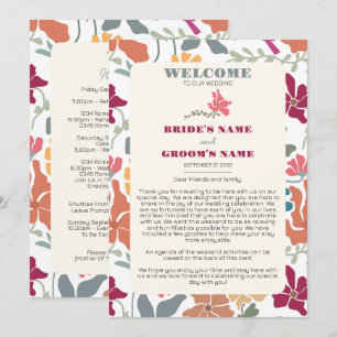 Boho Chic Floral Retro Wedding Itinerary Program