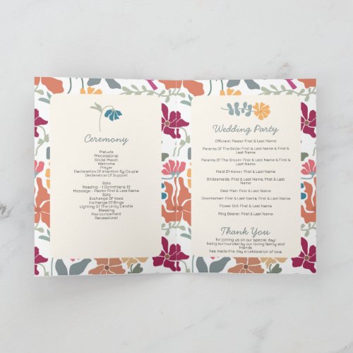 Boho Chic Floral Retro Wedding Order of Service Program