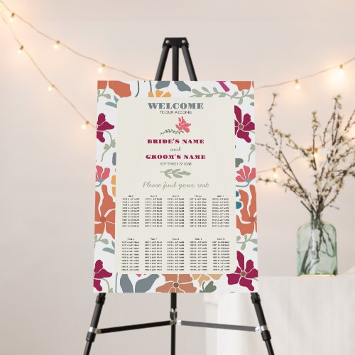 Boho Chic Floral Retro Wedding Seating Chart Foam Board