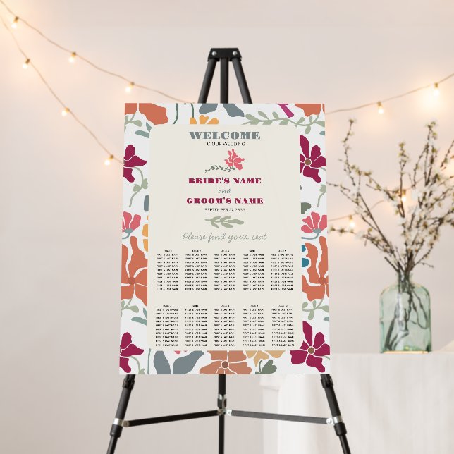 Boho Chic Floral Retro Wedding Seating Chart Foam Board (In Situ (Stand))
