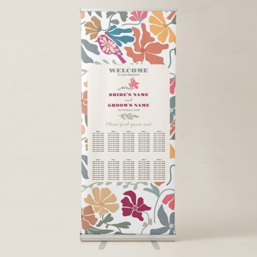 Boho Chic Floral Retro Wedding Seating Chart Retractable Banner