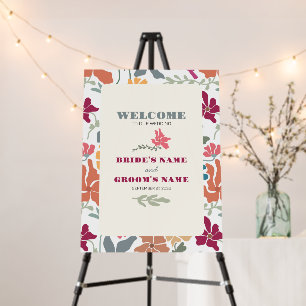 Boho Chic Floral Retro Wedding Welcome Sign