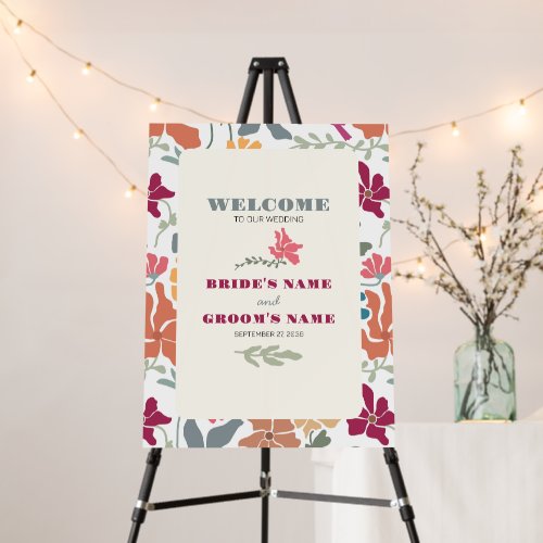 Boho Chic Floral Retro Wedding Welcome Sign
