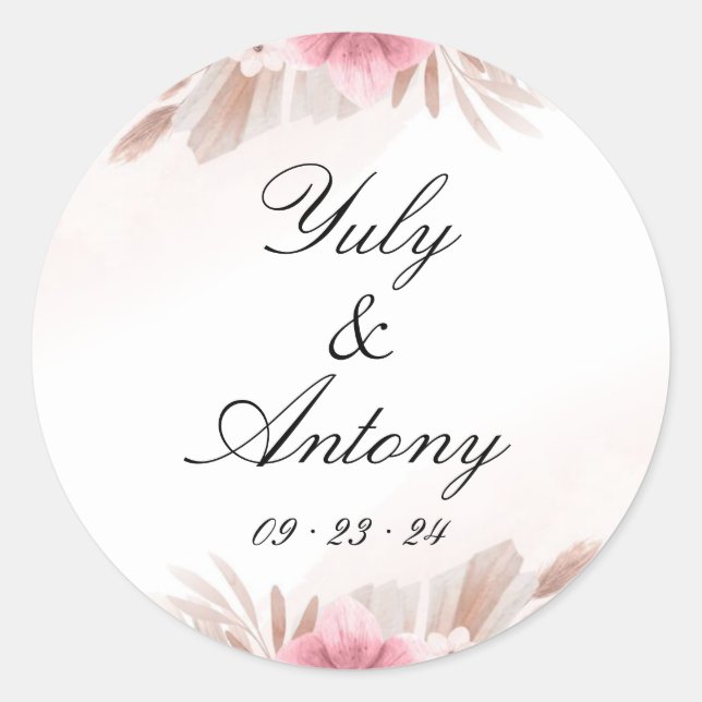 Boho Chic Floral Rose Flowers Pampas Seal (Front)