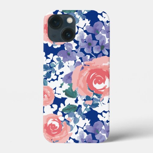 Boho Chic floral Roses Hydrangea Blue Pink  iPhone 13 Mini Case