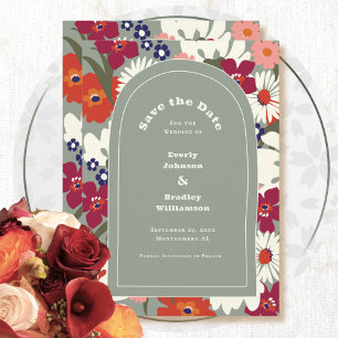 Boho Chic Floral Sage Green Modern Save the Date Invitation