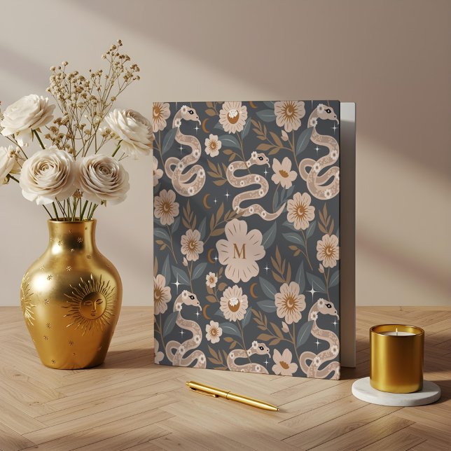 Boho Chic Floral Snake & Moon Pattern Organizer 3 Ring Binder (Boho Chic Floral Snake & Moon Pattern Organizer 3 Ring Binder)