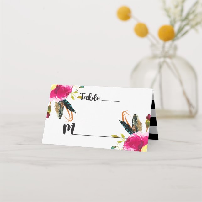 Boho Chic Floral Table Number Seating Name Place Card (Front)