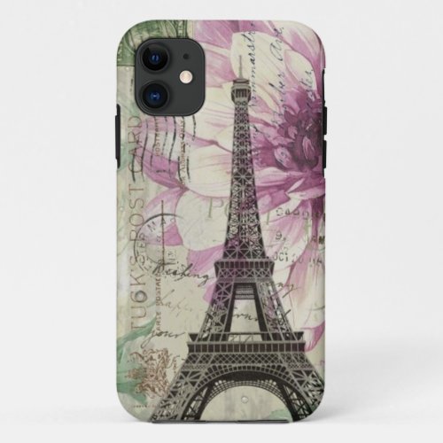 Boho Chic floral Vintage Paris Eiffel Tower iPhone 11 Case