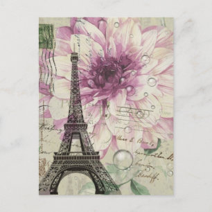 Boho Chic floral Vintage Paris Eiffel Tower Postcard