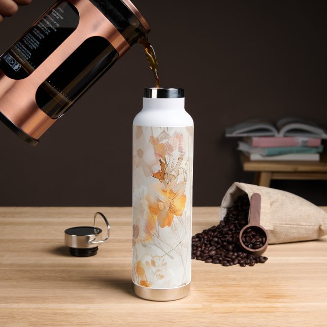 Boho Chic Floral Watercolor Water Bottle (Coffee)