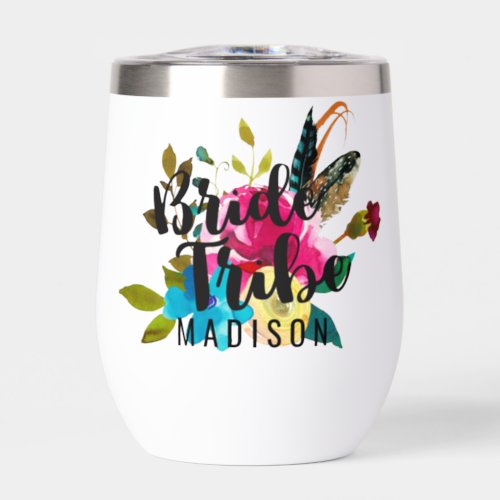 Boho Chic Floral Watercolor Wedding Bride Tribe Thermal Wine Tumbler