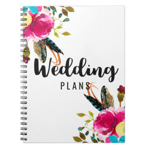 Boho Chic Floral Watercolor Wedding Planner Notebook