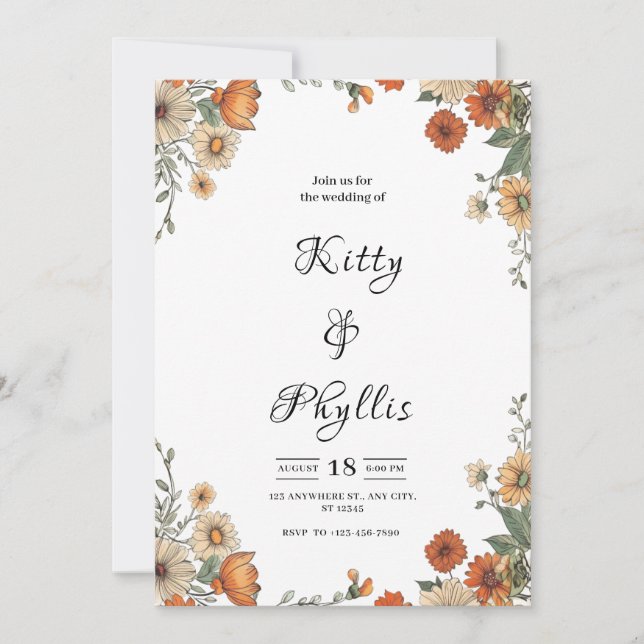 Boho Chic Floral Wedding Invitation (Front)