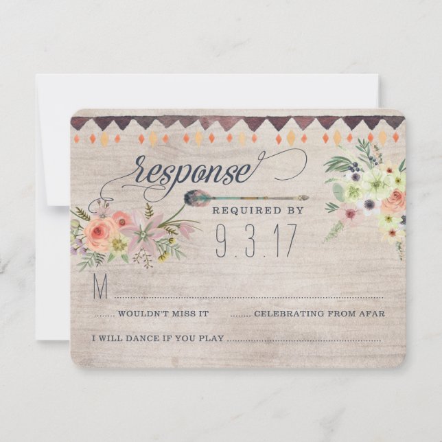 Boho Chic Floral Wedding RSVP Card (Front)