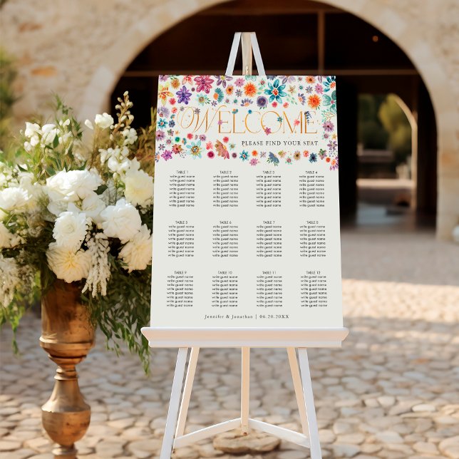 Boho Chic Floral Wildflower Wedding Seating Chart Foam Board (Creator Uploaded)