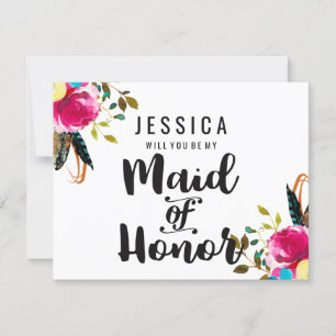 Boho Chic Floral Will You Be My Maid of Honor Invitation