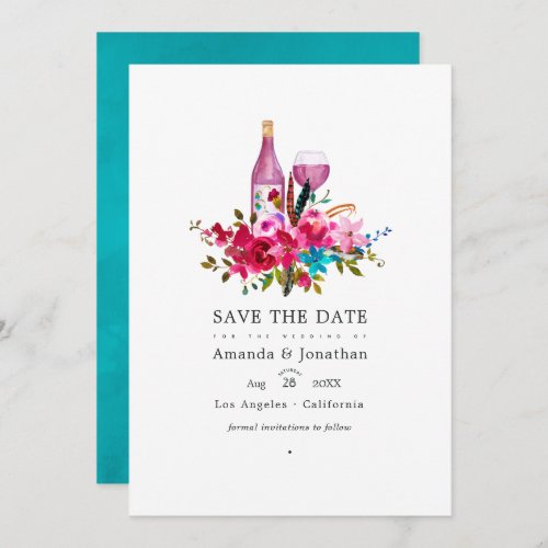 Boho Chic Floral Wine Tasting Wedding Photo Save The Date