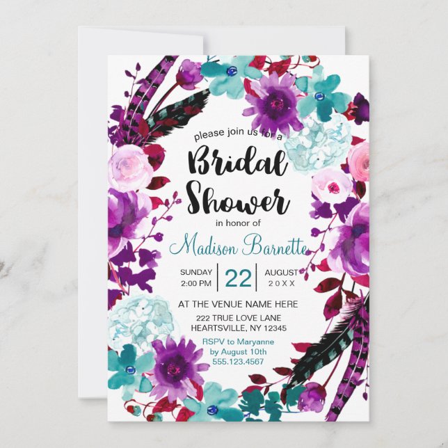 Boho Chic Floral Wreath Bridal Shower Invitation (Front)