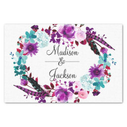 Boho Chic Floral Wreath Purple Wedding Monogram Tissue Paper