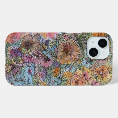 Boho Chic Flower Garden Watercolor Painting iPhone 15 Case