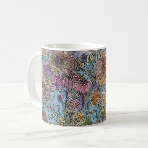 Boho Chic Flower Garden Watercolor Painting  Coffee Mug