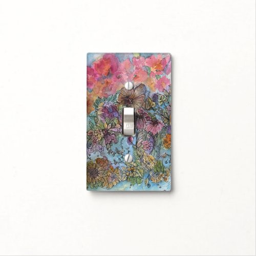Boho Chic Flower Garden Watercolor Painting  Light Switch Cover