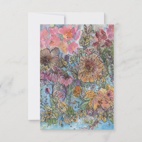 Boho Chic Flower Garden Watercolor Painting  Note Card