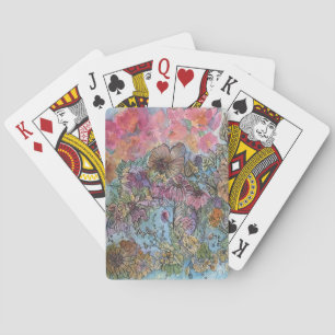 Boho Chic Flower Garden Watercolor Painting Poker Cards